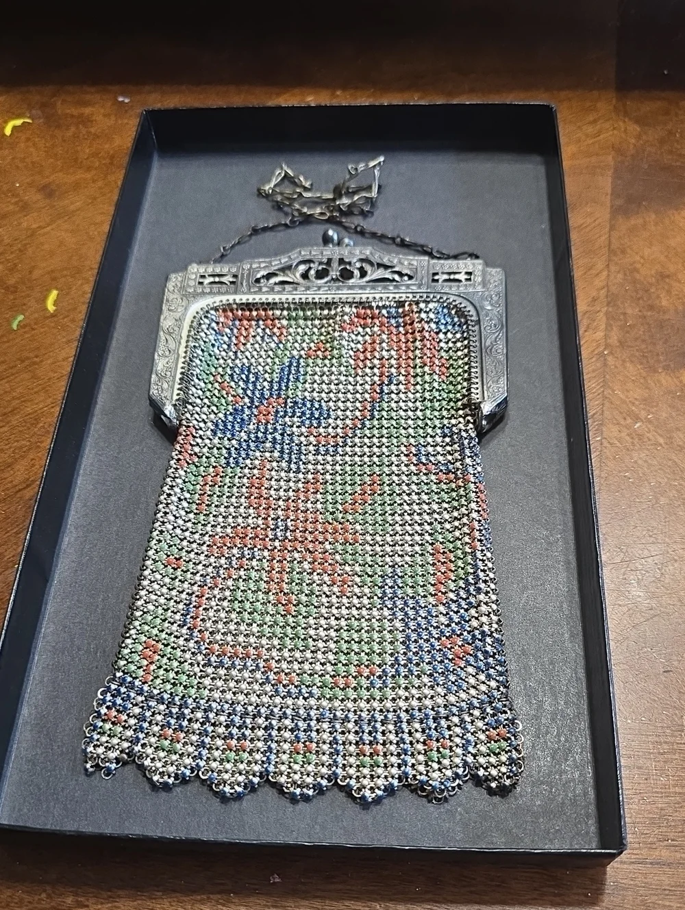 Vintage Beaded Floral Mesh Evening Bag - Multicolor